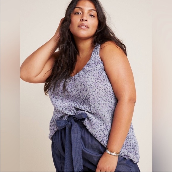 Anthropologie Metallic Shimmer Sleeveless Top - size Large - ruffle strap tank - Picture 2 of 16